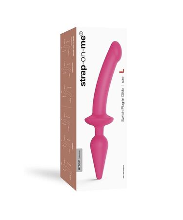 Ярко-розовый двусторонний фаллоимитатор Switch Plug-In Semi-Realistic Size L